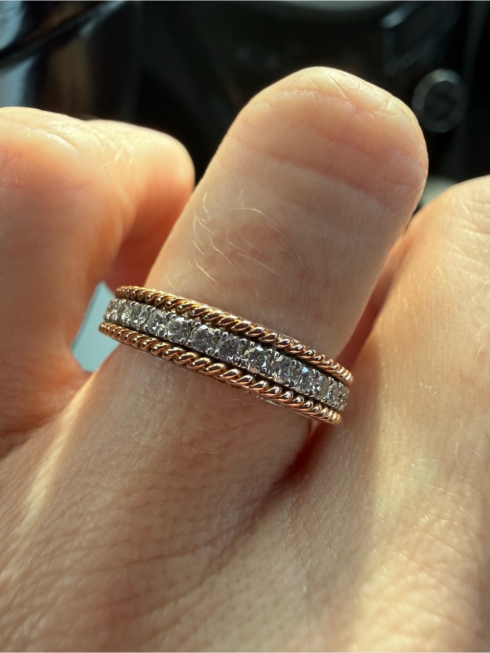 Vera Wang Rose Gold Twisted Rope and Clear Stone Stack Ring